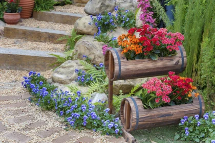 64 Outdoor Steps Decorated with Flower Planters and Pots