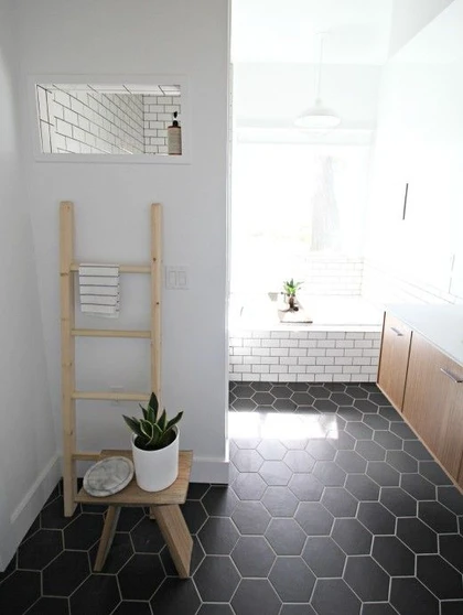 Subway Tile Shower Hexagon Floor