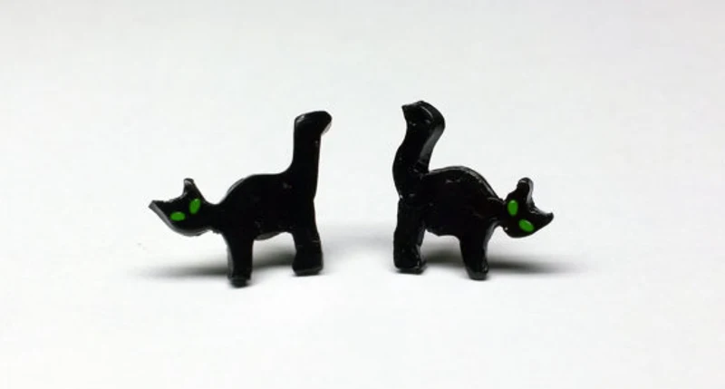 Black Cat Earrings Surgical Steel Posts Polymer Clay Jewelry