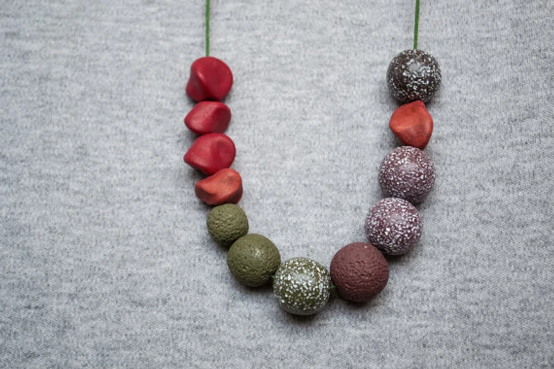 Polymer clay asymmetric beads necklace