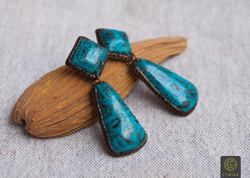 Polymer clay blue boho earrings