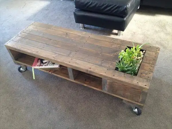 Diy Industrial Pallet Coffee Table With Planter 101 Pallets