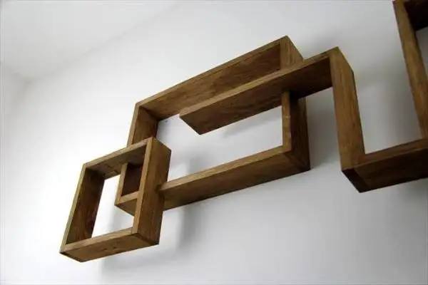wooden pallet art style wall display shelves