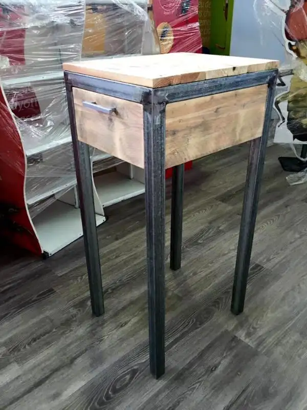 handcrafted pallet and metal side table